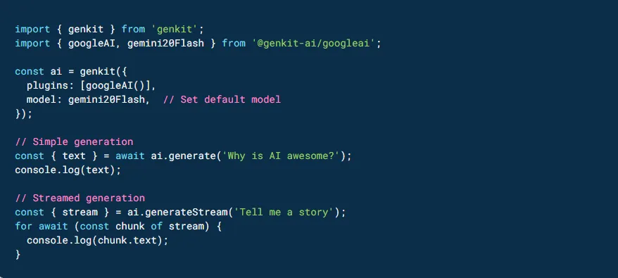 Example of basic generation in Firebase Genkit, both simple and with streaming.